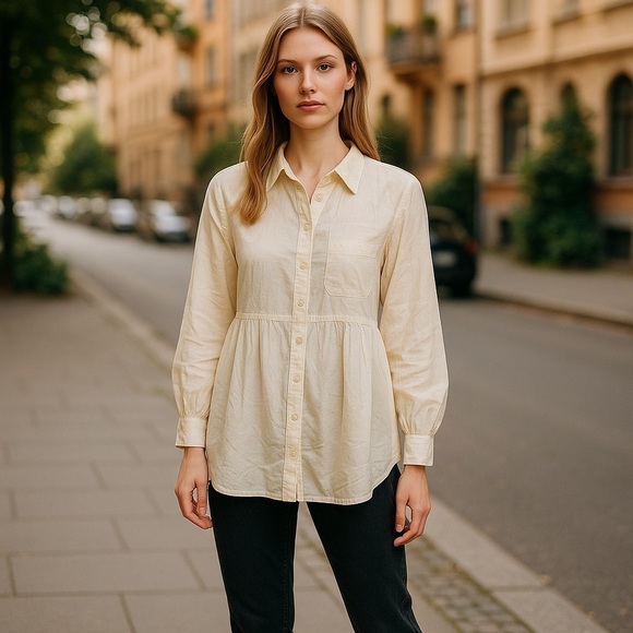 J. Jill Ivory Button Down Collared Blouse Size M - Picture 2 of 12